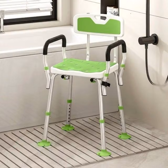 STILVORA Height Adjustable Shower Chair with Back and Arms in Green – 1