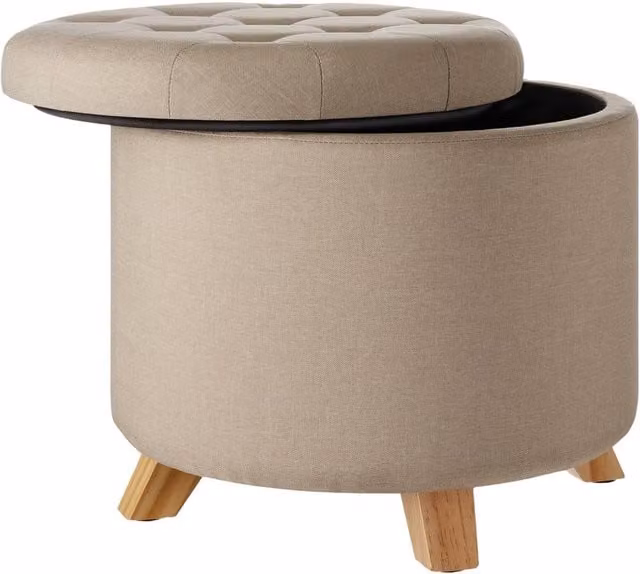 tectake Suna Round Padded Stool with Large Storage Space in Light Sand
