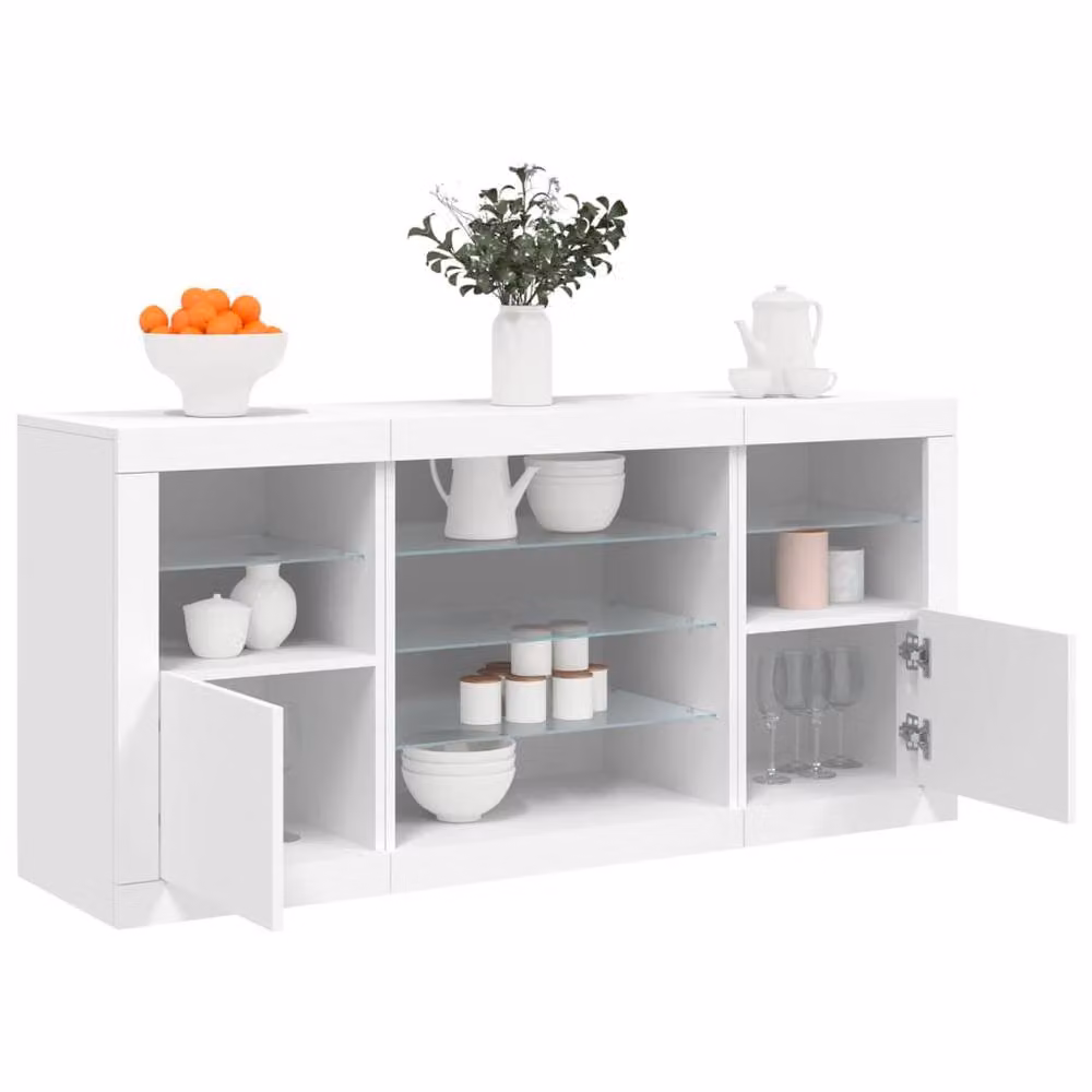 Berkfield Home Modern White Glossy Sideboard with Integrated LED Lights W/D/H: 142.5 x 37 x 67 cm – 2