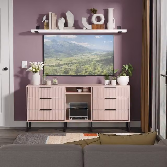 Ready Assembled 2 U Menai 6 Drawer Sideboard in Dusty Pink