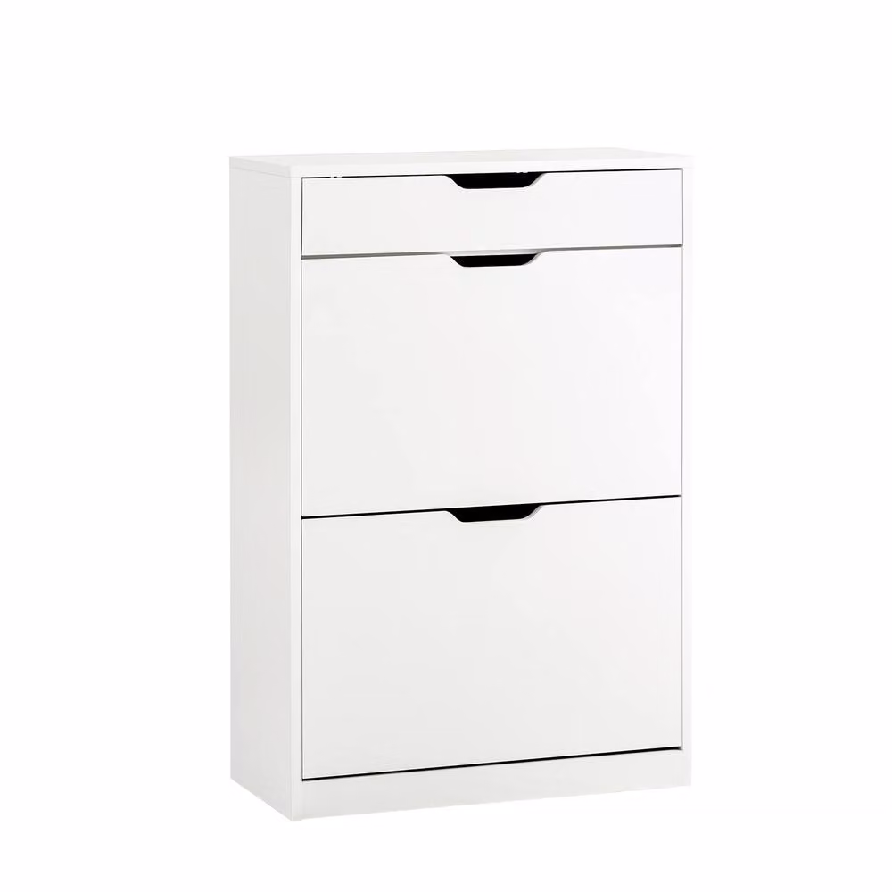 SoBuy Modern White Slim Flip-Top Shoe Cabinet with Tilting Compartments and Internal Drawers, H 90 x W 60 x D 30 cm – 2