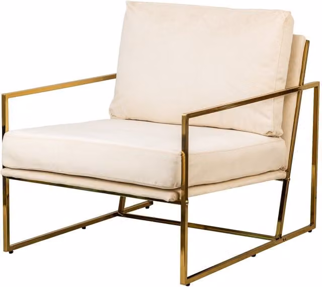 Nordlys Modern Velvet Lounge Chair with Armrests and Metal Legs in Beige – 1