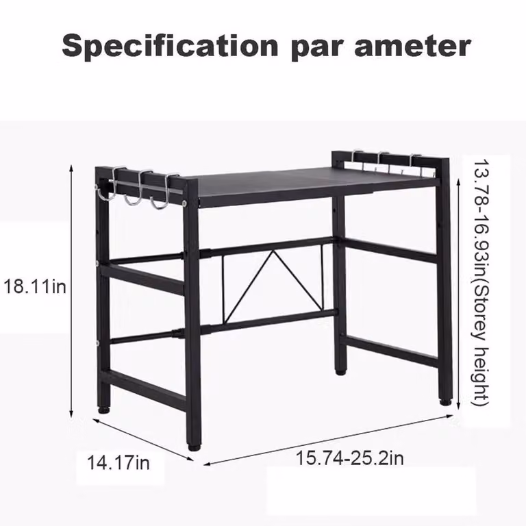 VOGREX Expandable 2-Tier Metal Microwave Oven Storage Shelf in Black