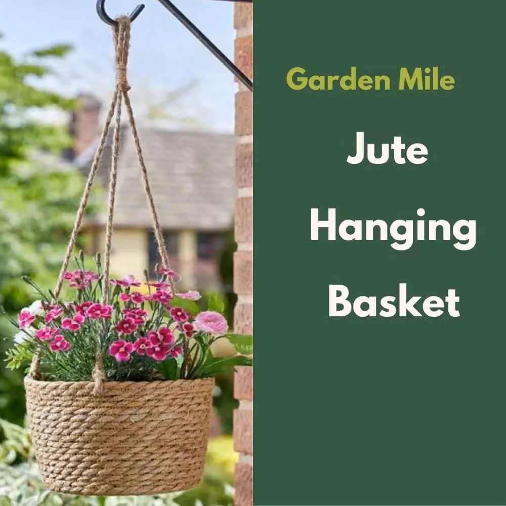 Marco Paul Beige Jute Hanging Weave Basket Planter, Diameter: 22.86 cm – 3