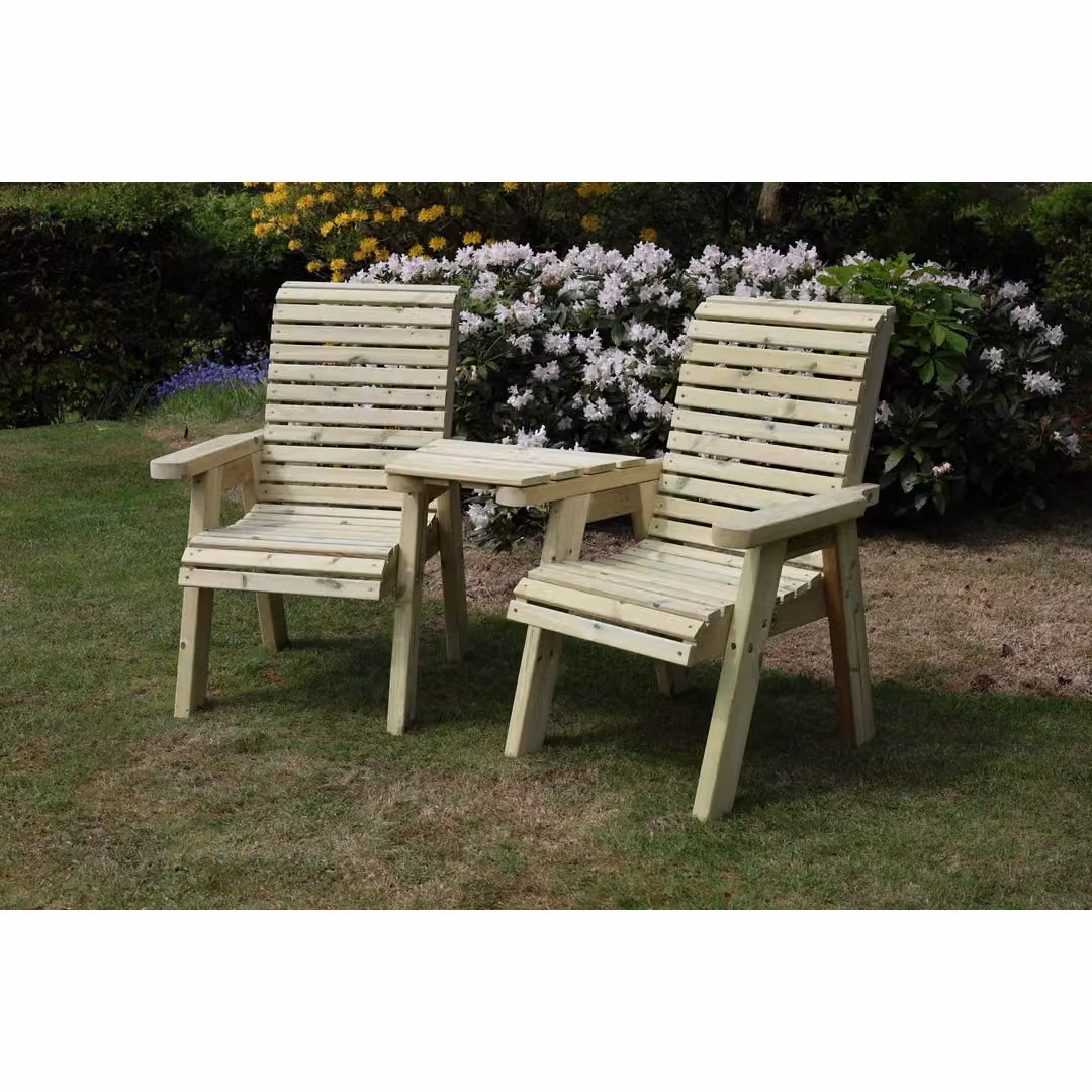 Churnet Valley Garden Furniture Ltd Ergonomic Companion Set, Angled Wooden Love Seat in Brown – 2