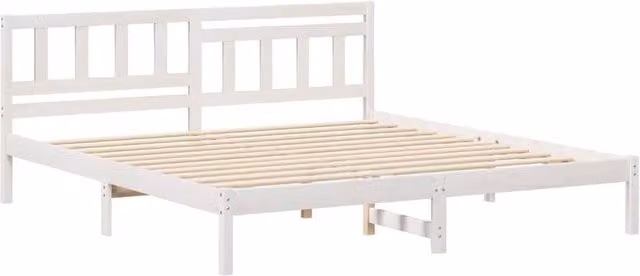 Berkfield Home White Solid Pine Wood Bed with Headboard W/D/H: 180 x 200 cm – 1