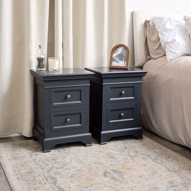 Melody Maison Daventry Pair of Two Drawer Bedside Tables in Navy Blue, Black and Off-White