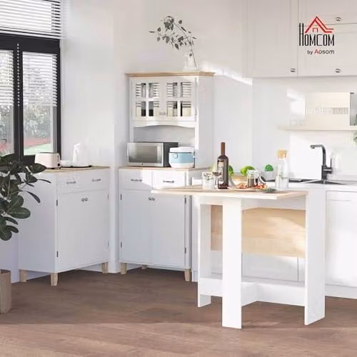 HOMCOM Butterfly Drop Leaf Folding Dining Table and Desk in Oak and White – 2