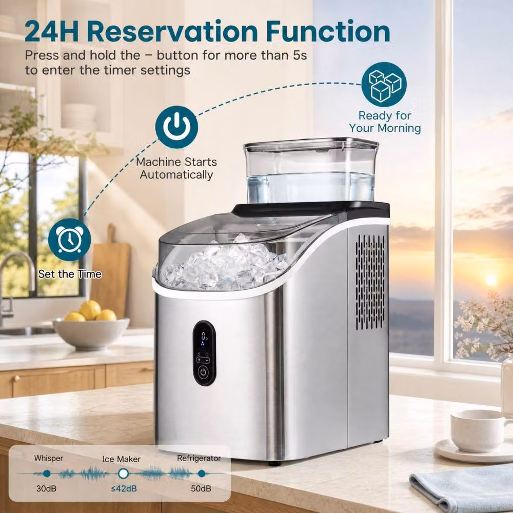 Costway Silver Countertop Ice Cube Maker with External Water Tank and Timer – 3