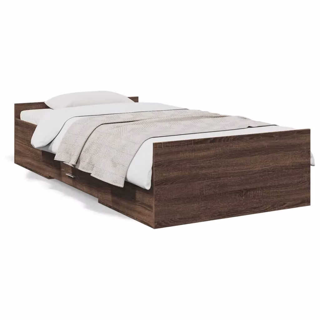 Berkfield Home Small Single Bed Frame with Drawers in Brown Oak, W/D/H: 75 x 190 cm – 2