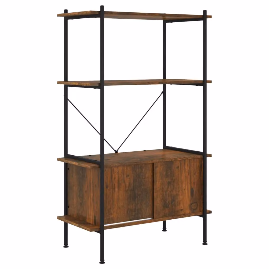 Berkfield Home 4-Tier Shelving Unit with Cabinet in Brown, Steel and MDF, W/D/H: 80 x 40 x 130 cm – 2
