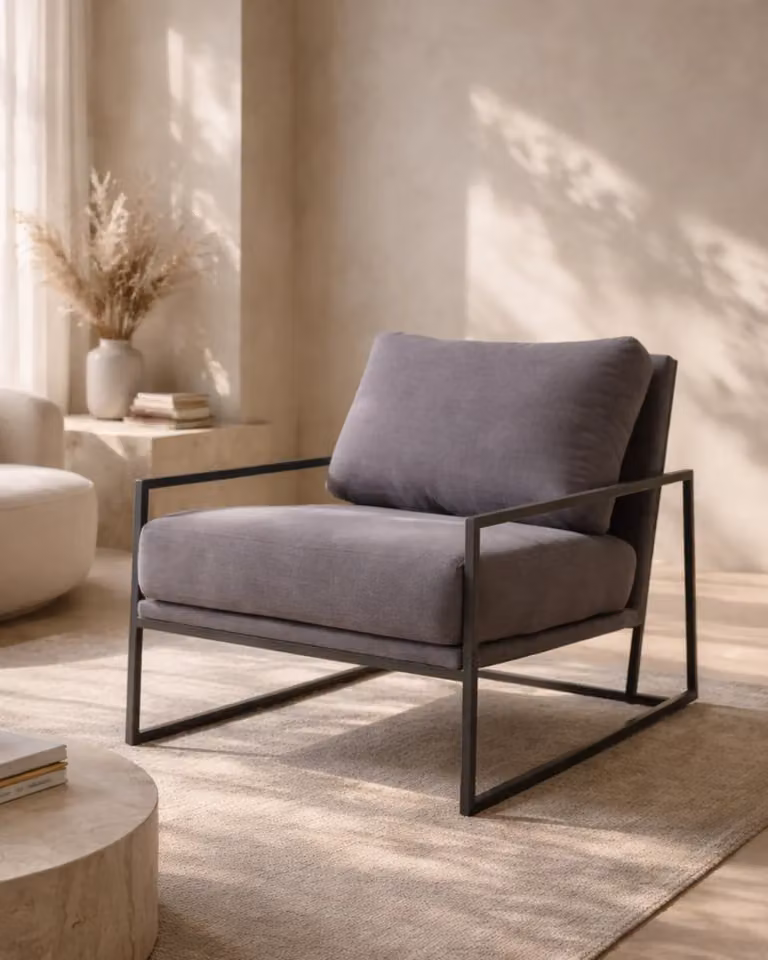Tommy Franks Newell Lounge Chair in Charcoal Velvet with Metal Frame