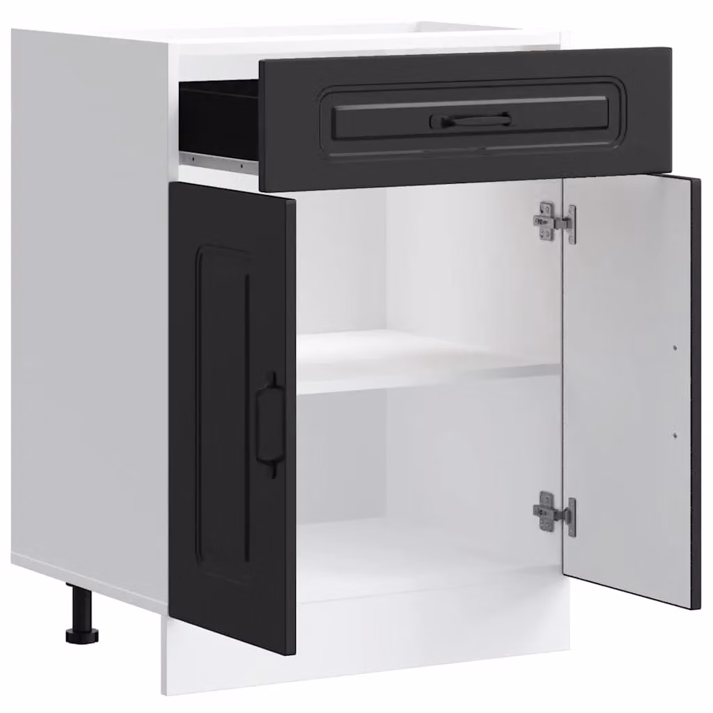 Berkfield Home Kalmar Matt Black Kitchen Base Cabinet with Hinged Doors and Internal Shelves – 4