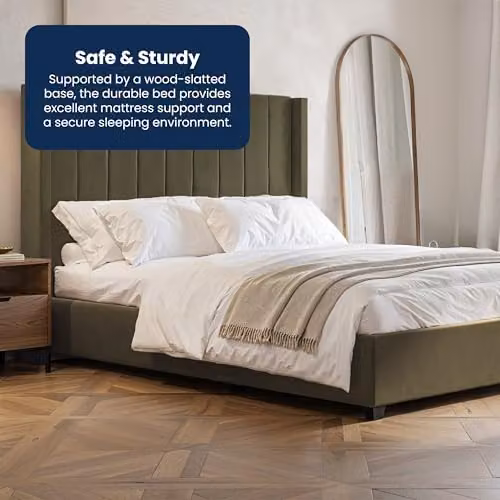 Flair Furnishings Tiggy Ottoman Bed with Winged Headboard, Khaki Green Velvet, W/D/H: 150 x 200 x 130 cm – 5