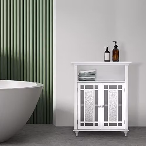 Teamson Home White Freestanding Bathroom and Living Room Cabinet with Glass Doors and Internal Shelves W/D/H: 67.3 x 30.5 x 86.4 cm – 2