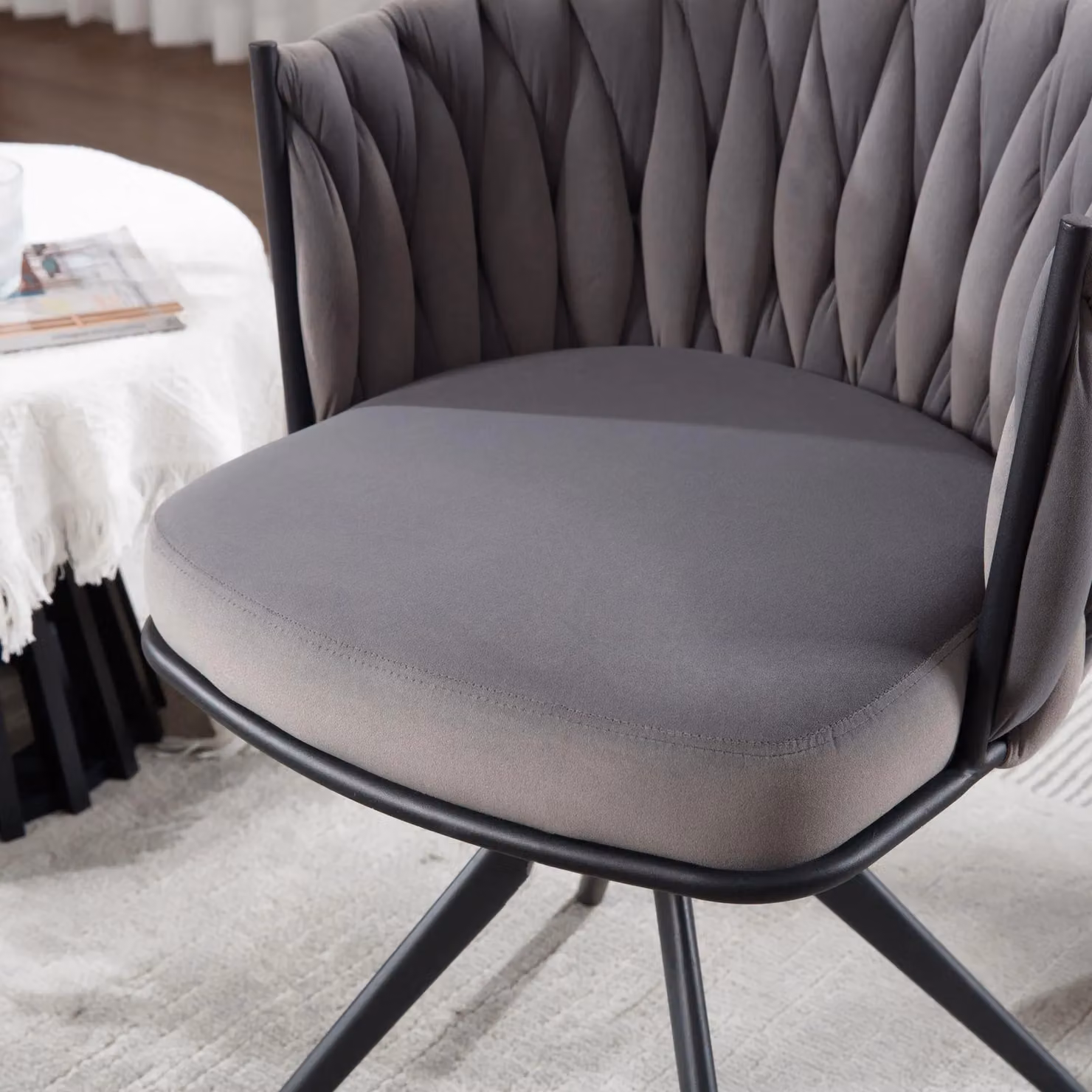 Home Source Modern Grey Velvet Tub Accent Chair with Metal Frame – 2