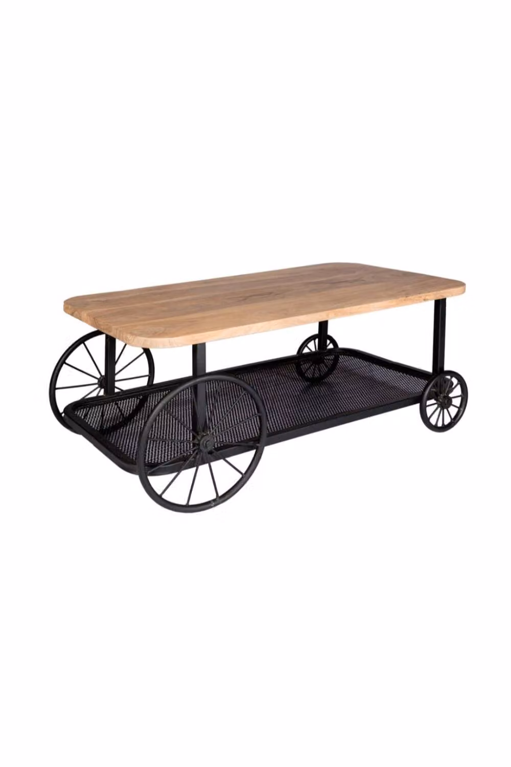 IH Design Launceston Mango Wood Coffee Table in Brown and Black with Metal Castors, W/D/H: 110 x 55 x 45 cm – 2