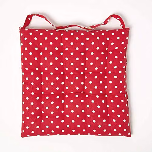 Homescapes Red Polka Dot Cotton Seat Pad Cushion, W/D/H: 40 x 40 x 40 cm – 3