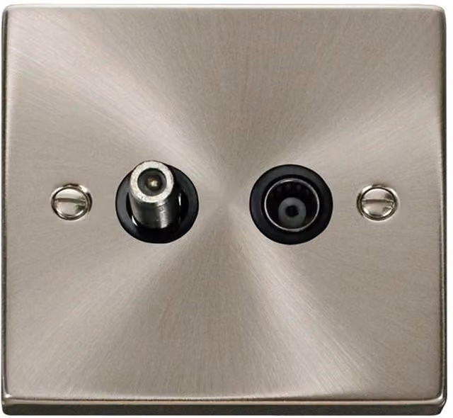 SE Home Satin Brushed Chrome 1 Gang Satellite and Isolated Coaxial Flush Socket in Metallic Silver