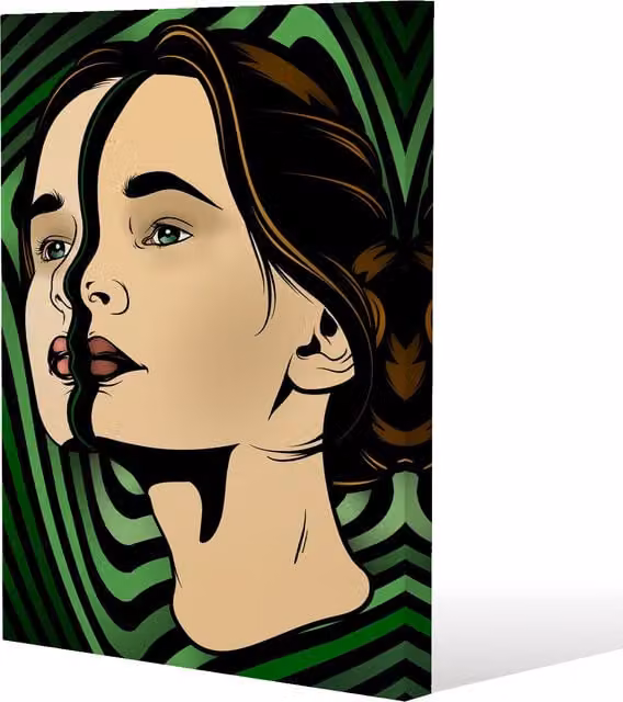 Benjamin Tate Design LTD Abstract Portrait of a Woman Canvas Print, Green, W: 51 cm, H: 77 cm