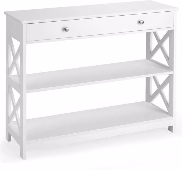 FORGEVIO 3-Tier Console Table with Drawer and Storage in White – 1