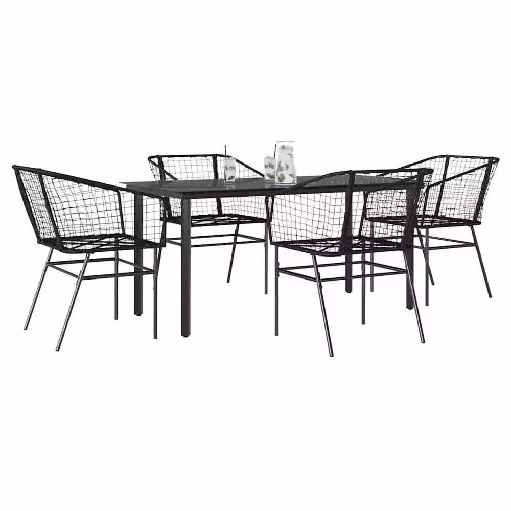 Berkfield Home Beautiful 5 Piece Black Poly Rattan Garden Dining Set with Glass Tabletop – 2
