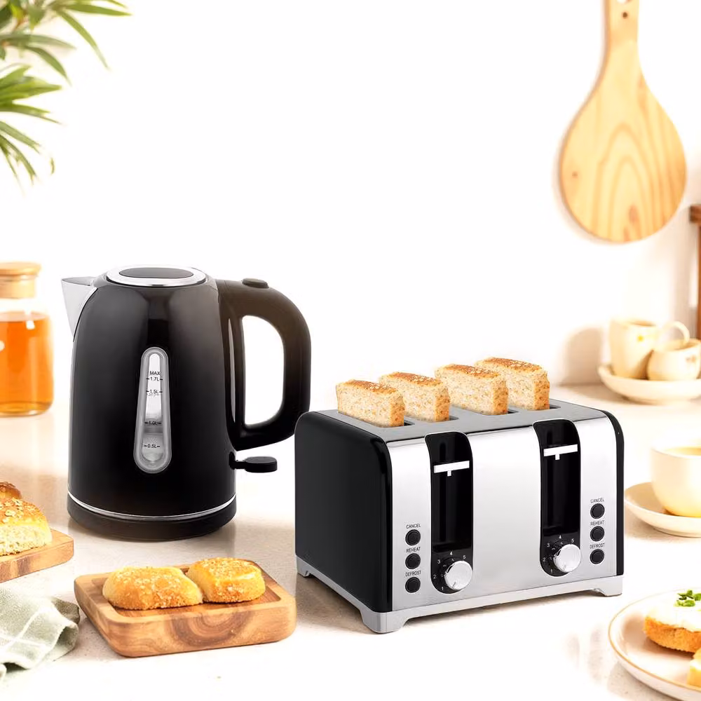 STILVORA Kettle and Toaster Set in Black with Blue LED Strip – 2