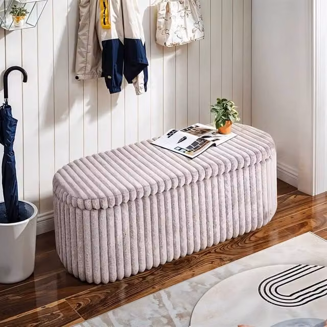 KORVIXA Corduroy Storage Bench Ottoman in Pink, W: 100 cm, H: 45 cm – 1