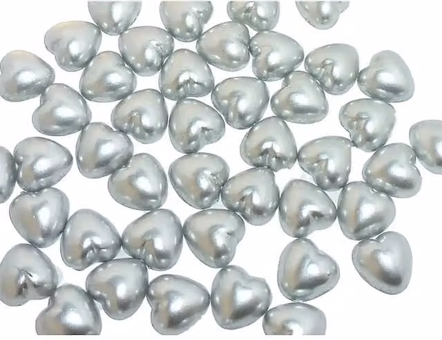 Syntego Pack of 50 Silver Pearl Heart Shape Flat Backed Beads