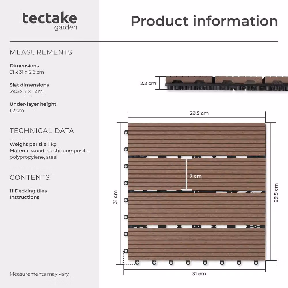 tectake Set of 11 Tegulas Brown Click System Outdoor Plastic Tiles – 6