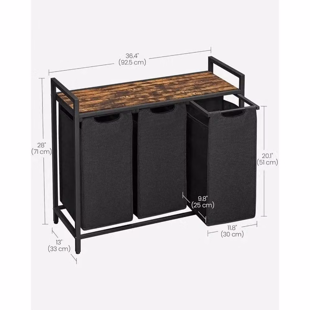 FORGEVIO 3-Compartment Laundry Basket with Shelves and Removable Bags in Black – 2