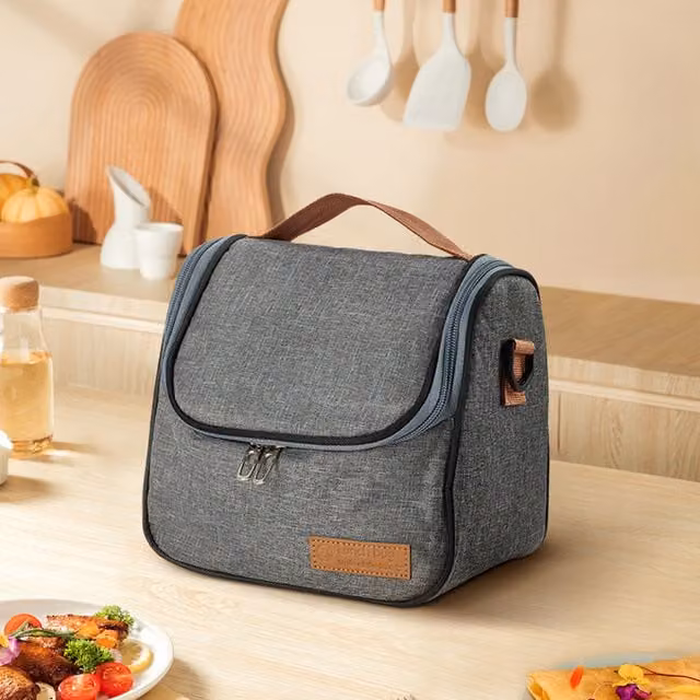 Livingandhome Portable Insulated Fabric Lunch Bag in Grey