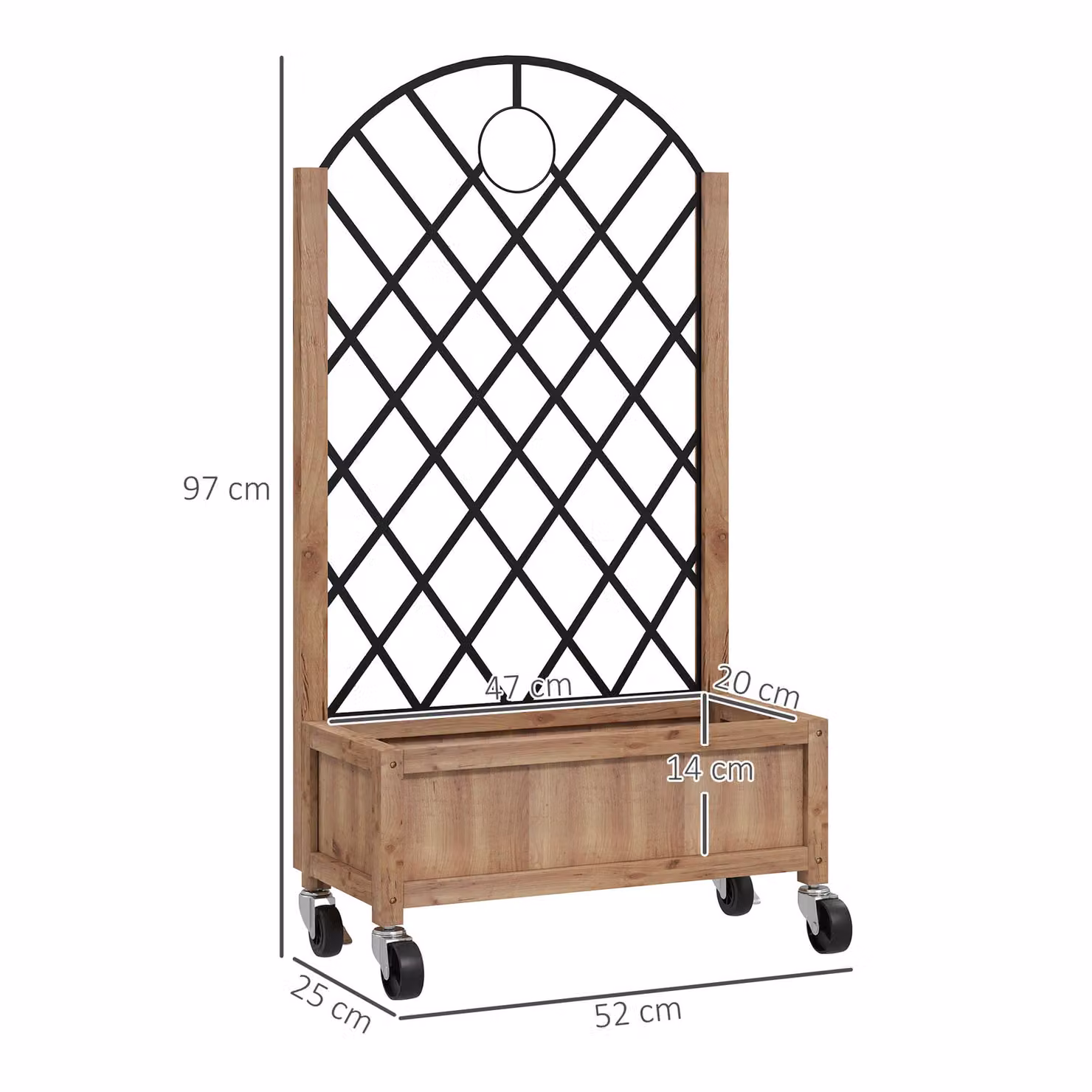 Outsunny Pack of 2 Brown Wooden Raised Garden Beds with Metal Trellis and Wheels, W/D/H: 97 x 52 x 20 cm – 3