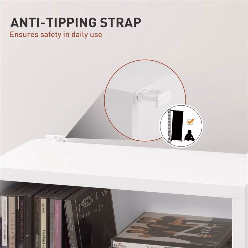 Nordara 260 CD Storage Unit White Media Tower with Adjustable Shelves and Media Compartments – 5