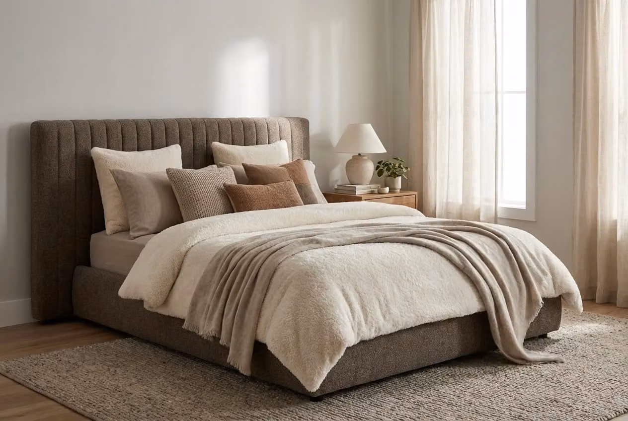 Araco Atelier Haven Upholstered Bed in Beige Fabric