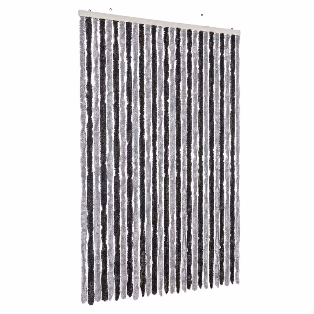 Berkfield Home Chenille Fly Curtain in Grey and Black, W/H: 118 x 220 cm – 2