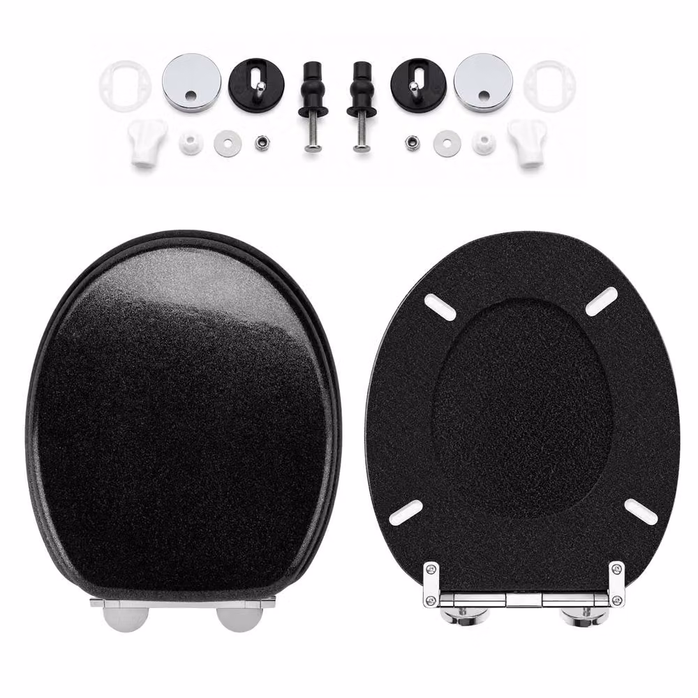 Marco Paul Black Glitter Soft Close MDF Oval Toilet Seat with Quick Release Button – 2