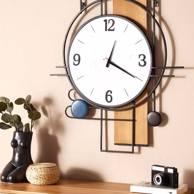 Wyld and Coco Luxe Living Multicolour MDF Wall Clock, W: 60 cm, H: 70 cm, Irregular Abstract Design – 1
