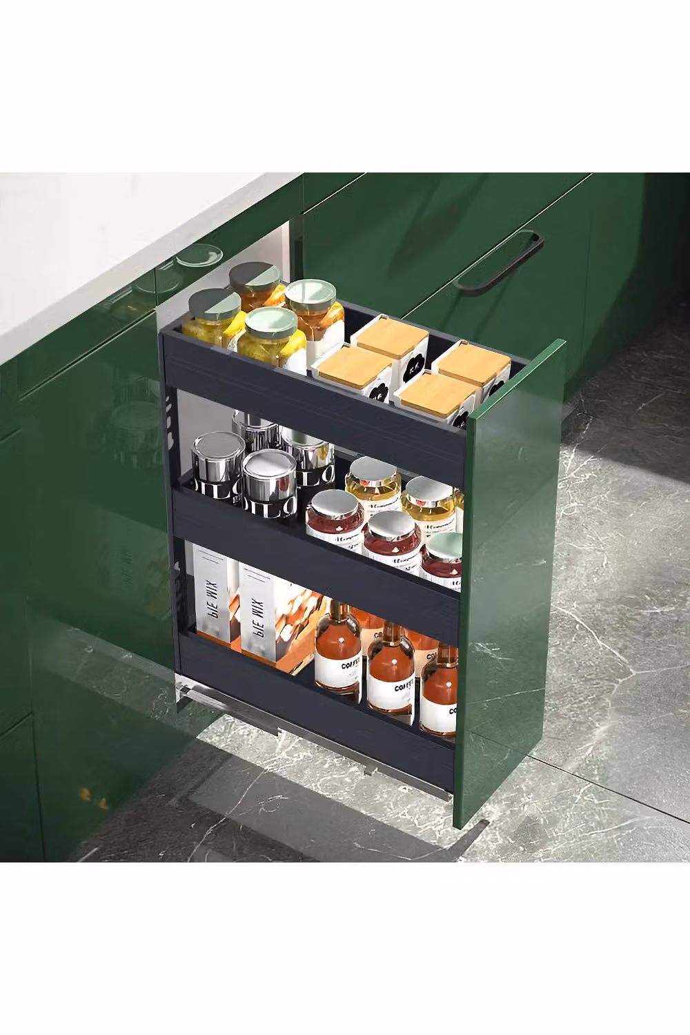 Living and Home 3-Tier Pull Out Kitchen Cabinet Shelf in Matt Black Metal – 3
