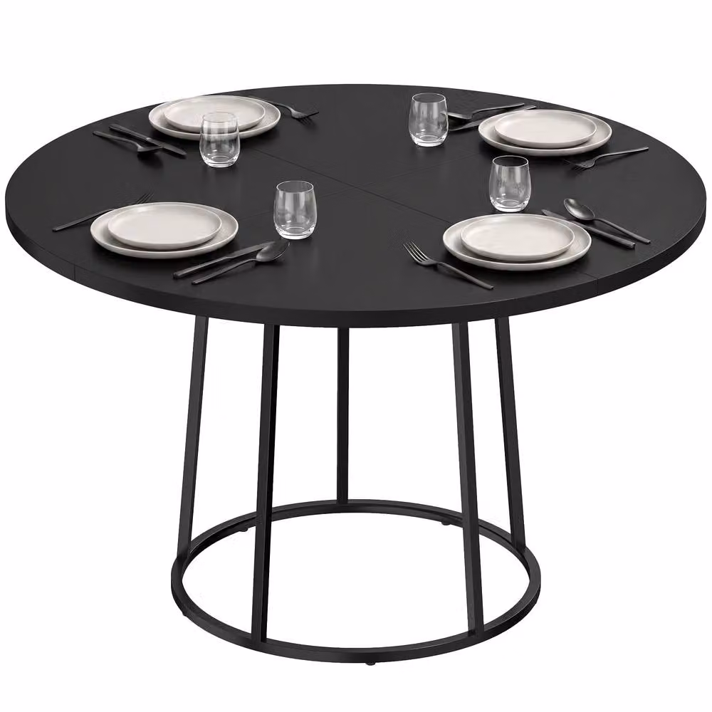 STILVORA Round Dining Table with Black Metal Base, Diameter: 120 cm – 5