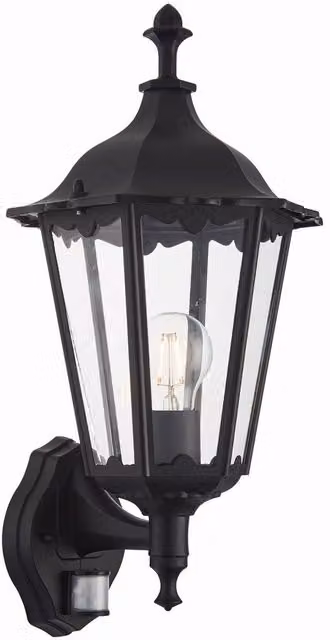 Endon Burford Outdoor Wall Lantern, Matt Black with Transparent Glass, IP44, E27, Diameter: 26.5 cm