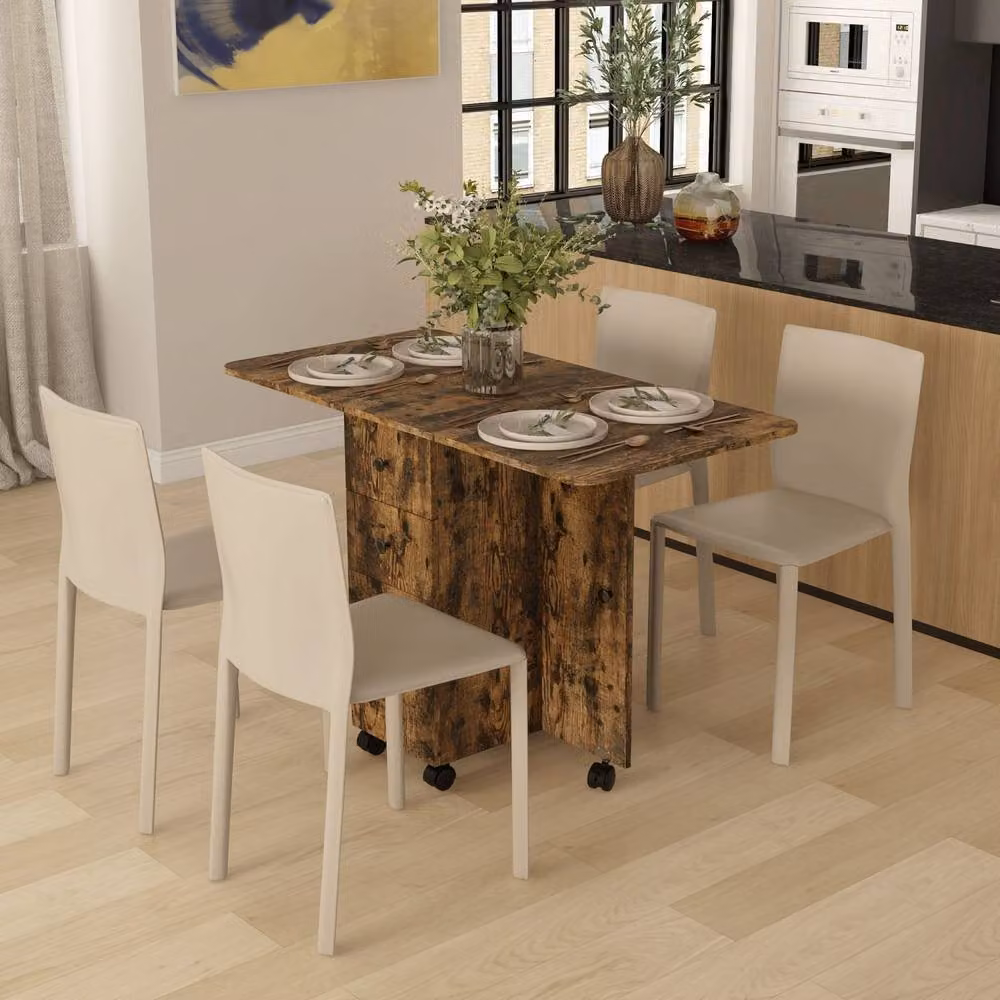 Wyld Haus Lasado Rustic Brown Drop Leaf Dining Table with Storage for 6 People – 3