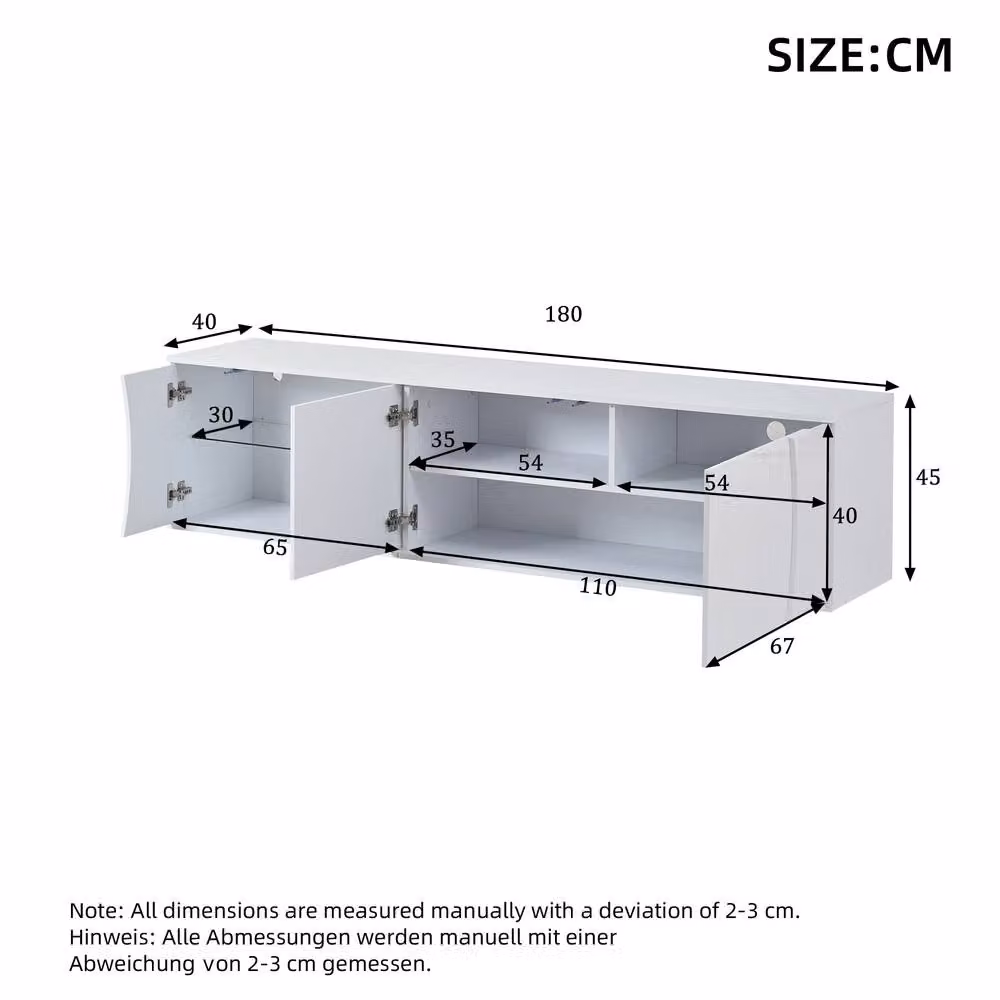 Rolipo Modern White High Gloss LED TV Unit Stand with Integrated Lighting for up to 80 Inch TVs, Width: 180 cm – 2