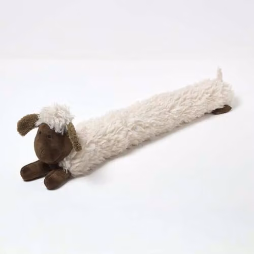 HOMESCAPES Decorative Sheep Weighted Draft Excluder in Brown and White