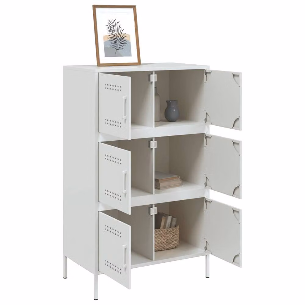 Berkfield Home White Steel Highboard with Hinged Doors and Internal Shelves, W/D/H: 68 x 39 x 113 cm – 2