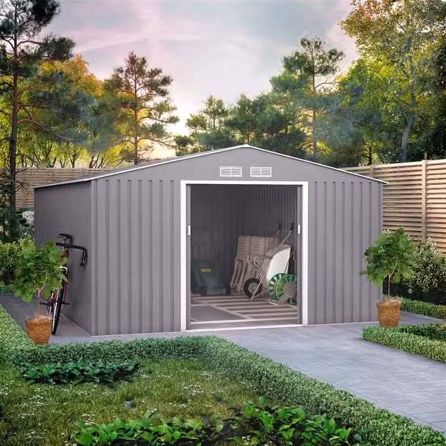 BillyOh Ranger Apex Metal Shed with Foundation Kit, Grey, W: 436 cm, D: 210 cm