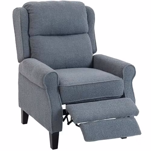 HOMCOM Grey Fabric Push Back Recliner Armchair with Metal Frame