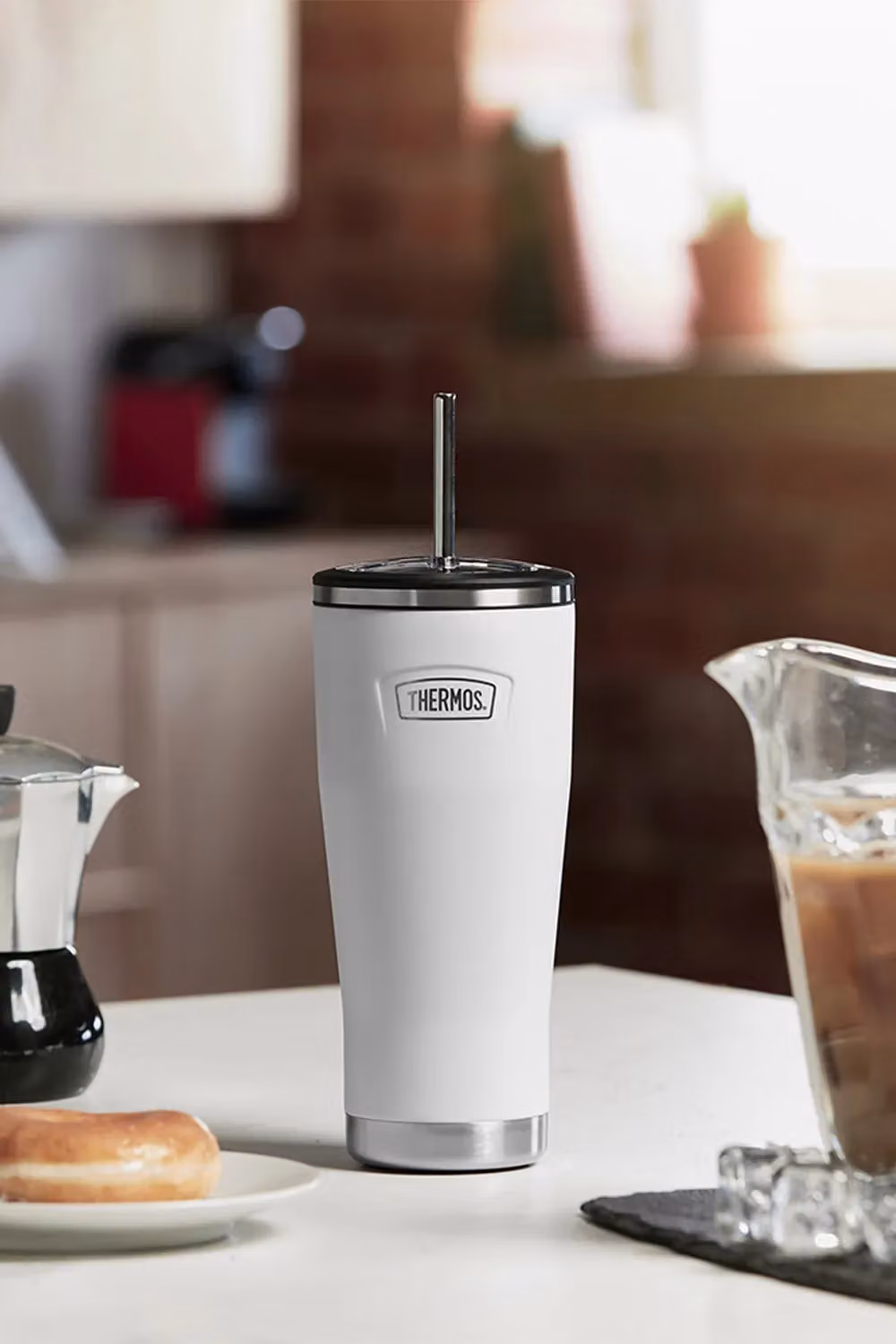 Thermos Icon Series Stainless Steel Travel Mug with Straw, White, 710ml – 2