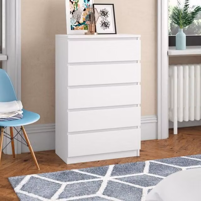 SquareBoxx Fairfield Matt Minimalist 5 Drawer Chest of Drawers in White
