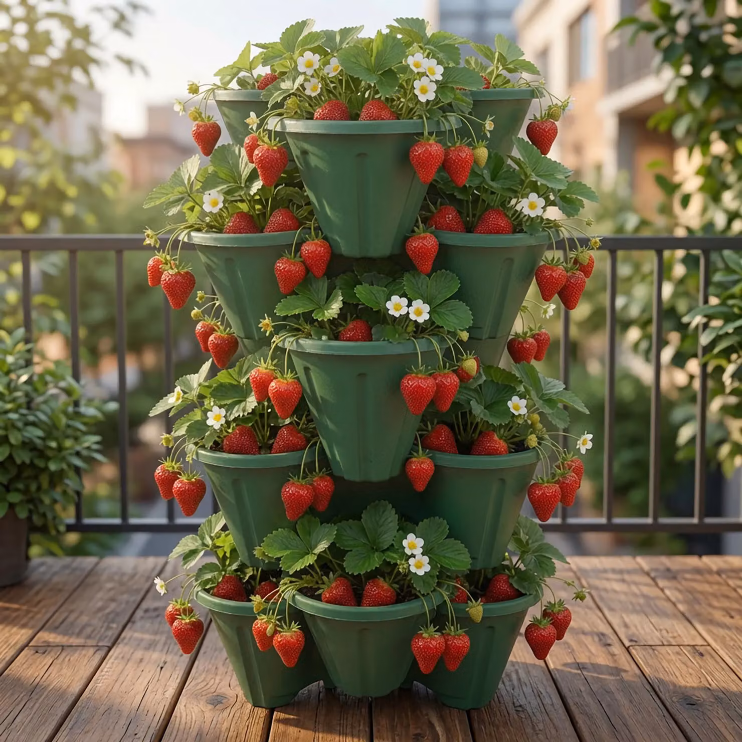 Simpa Stackable Tri-Pot Plastic Strawberry Planters, 6 Piece, Dark Green – 2